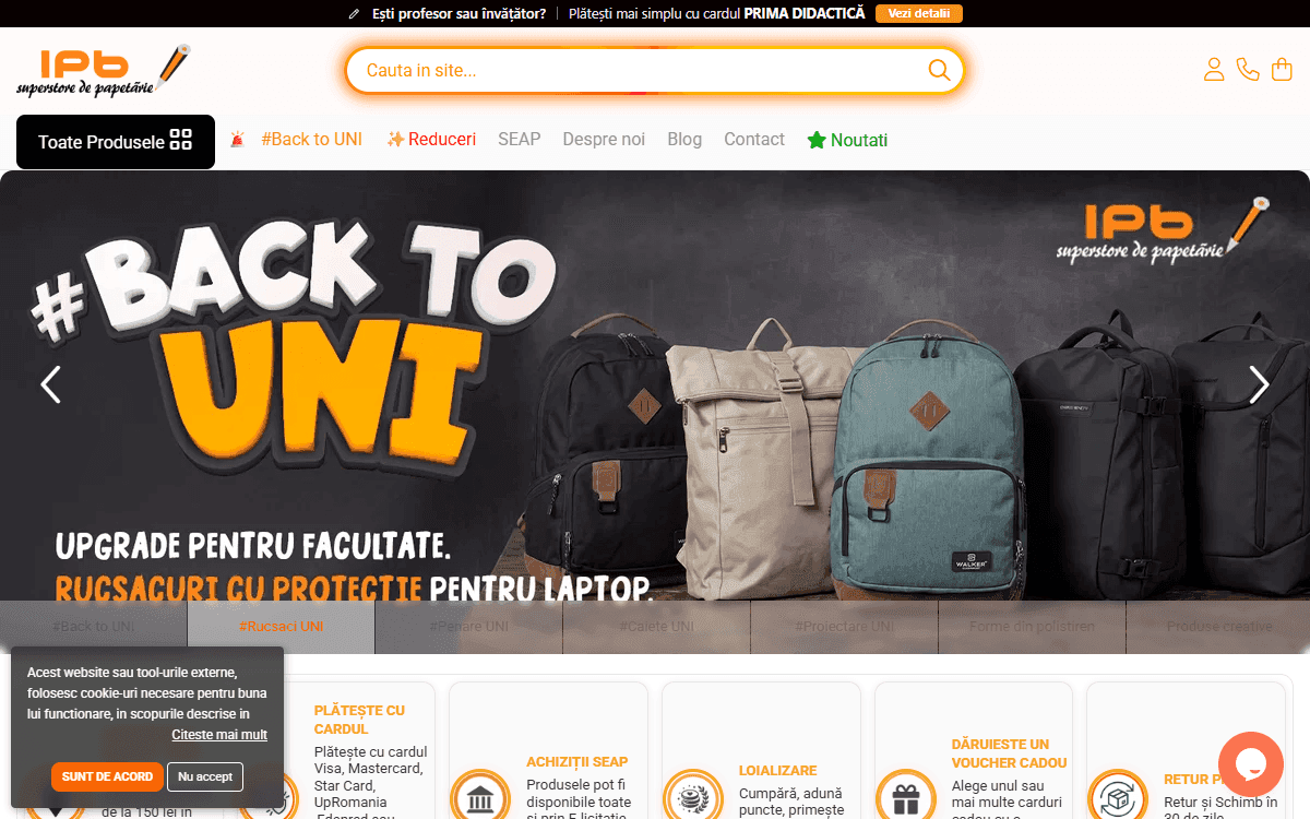 Site-ul clientului IPB Papetărie