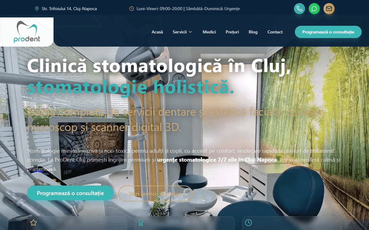 Site-ul clientului ProDent Cluj
