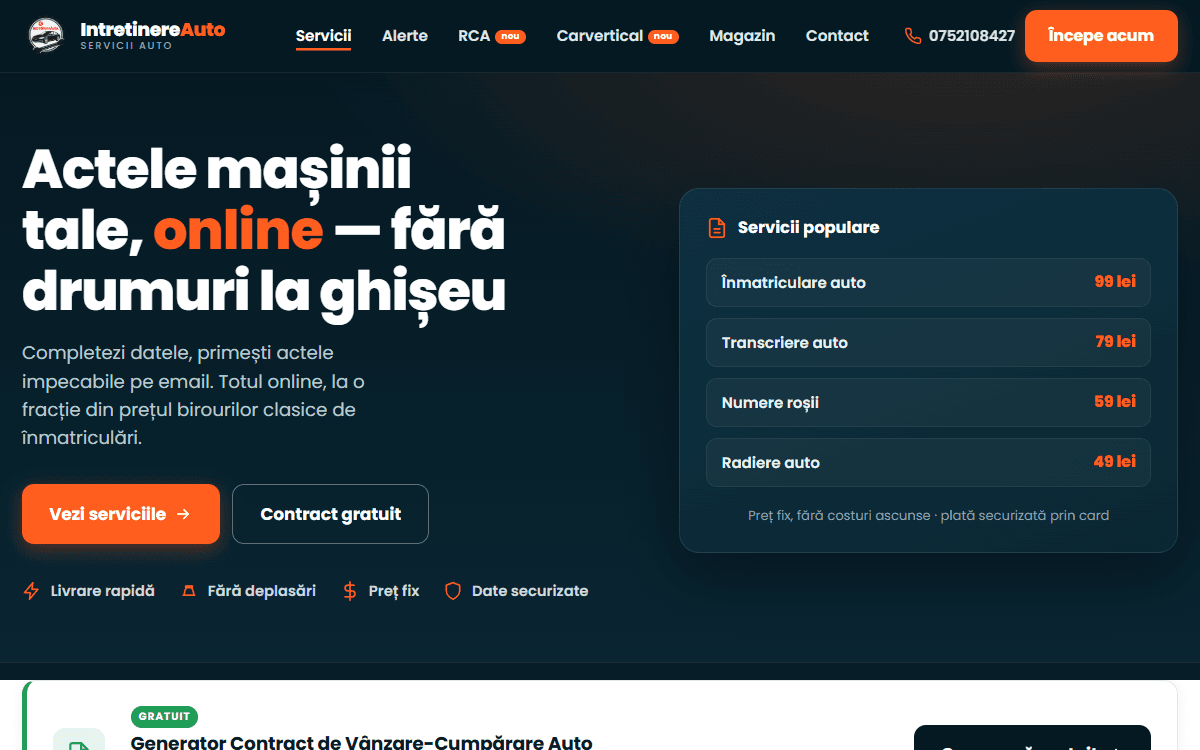 Site-ul clientului Servicii Întreținere Auto